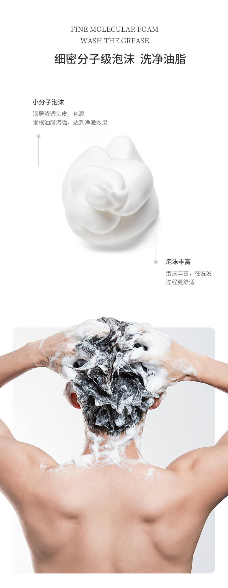 細密分子級泡沫，洗凈油脂